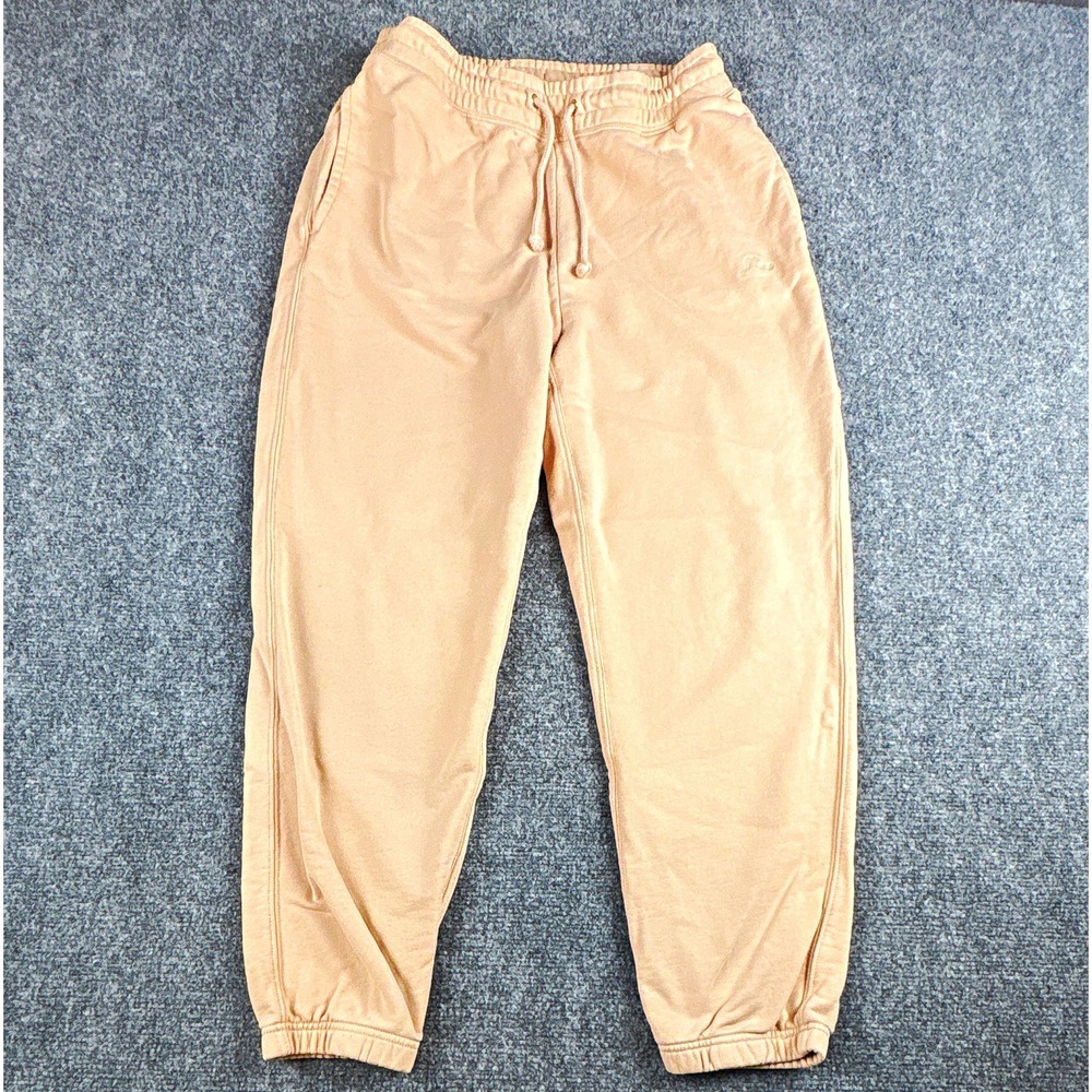 J.Crew Fleece Cinch Joggers Peach Tan Nude Tonal Script Logo Sweatpants S